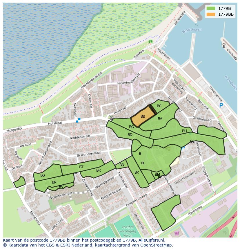 Afbeelding van het postcodegebied 1779 BB op de kaart.