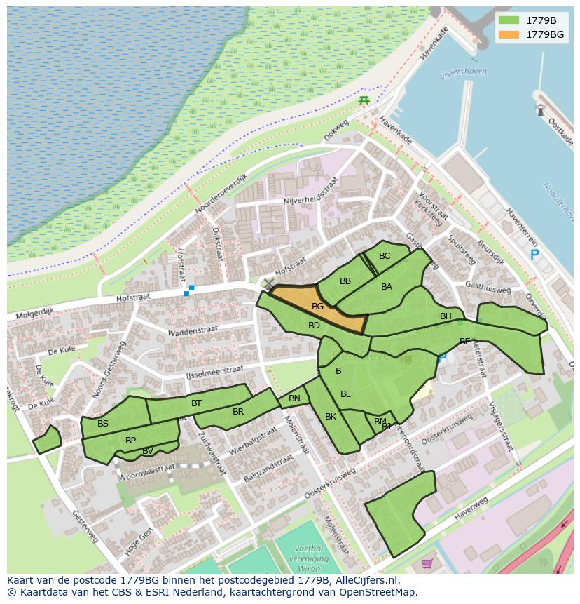 Afbeelding van het postcodegebied 1779 BG op de kaart.