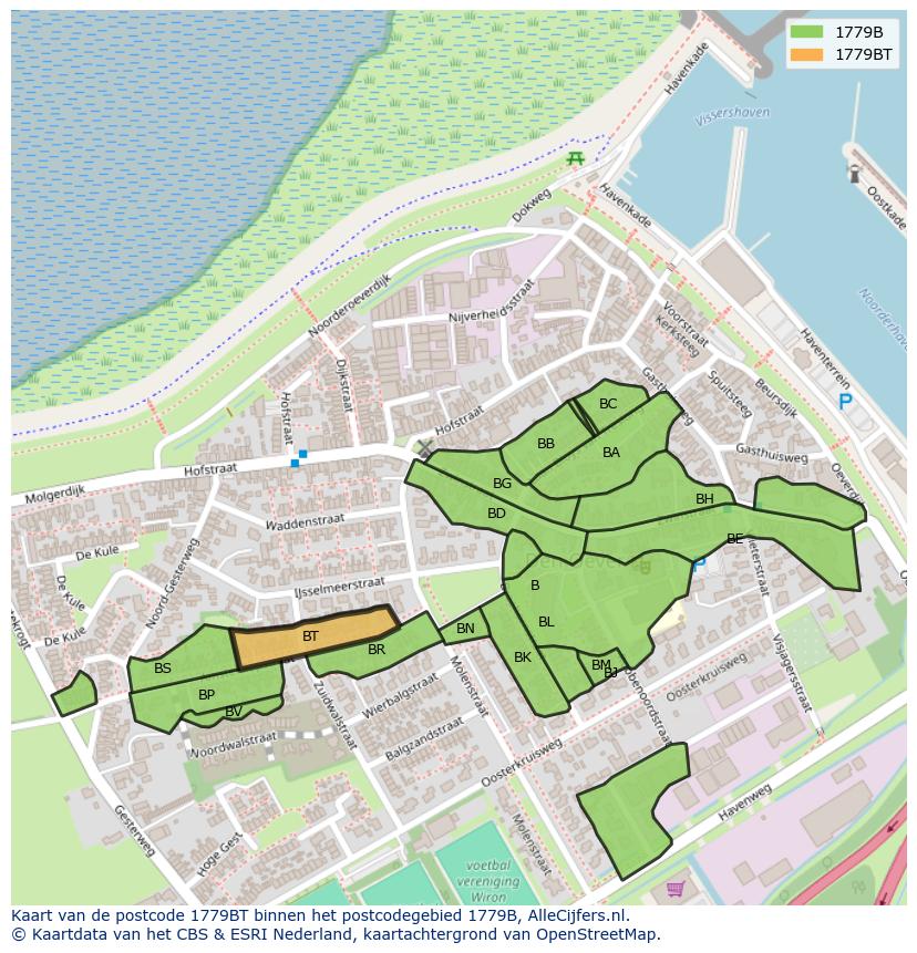 Afbeelding van het postcodegebied 1779 BT op de kaart.