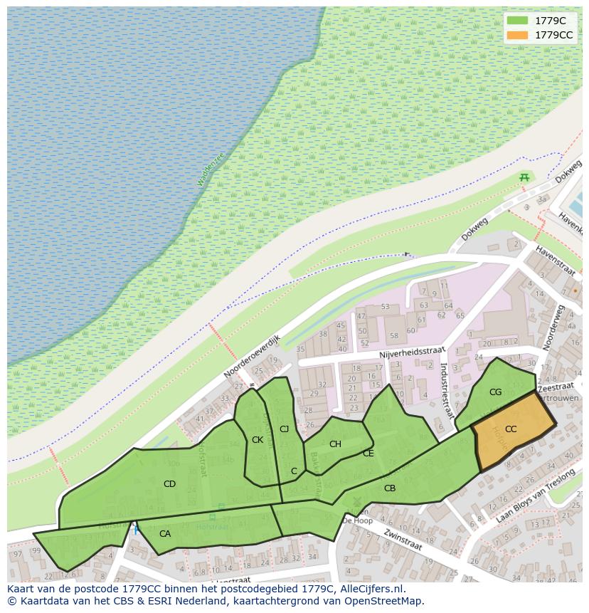 Afbeelding van het postcodegebied 1779 CC op de kaart.