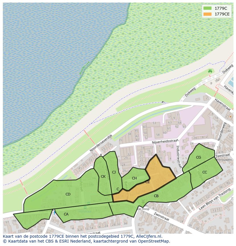 Afbeelding van het postcodegebied 1779 CE op de kaart.