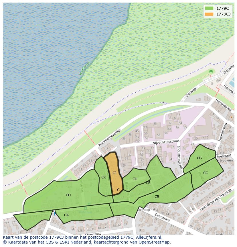 Afbeelding van het postcodegebied 1779 CJ op de kaart.