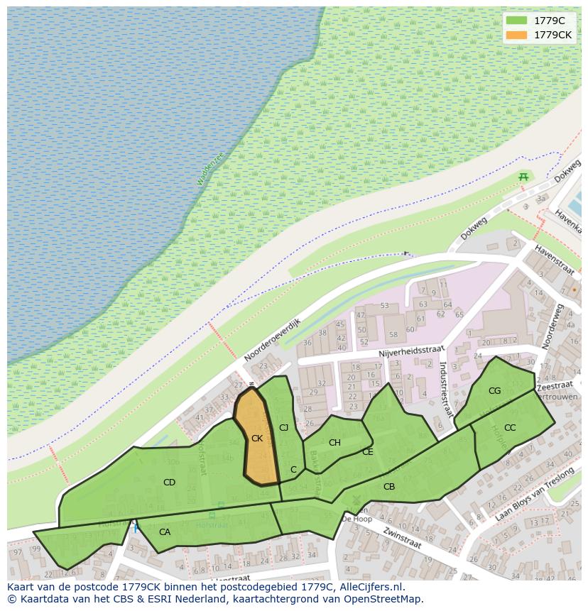 Afbeelding van het postcodegebied 1779 CK op de kaart.