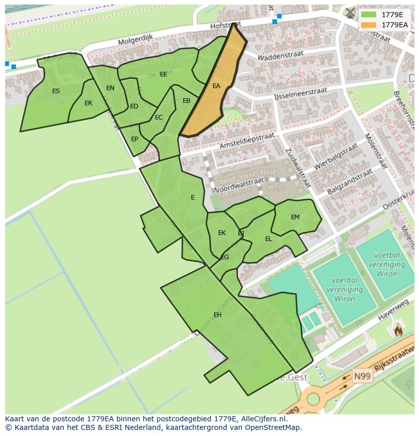 Afbeelding van het postcodegebied 1779 EA op de kaart.