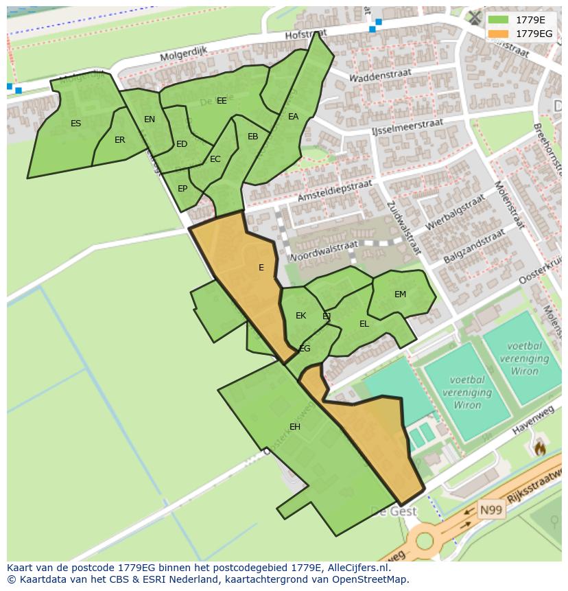 Afbeelding van het postcodegebied 1779 EG op de kaart.