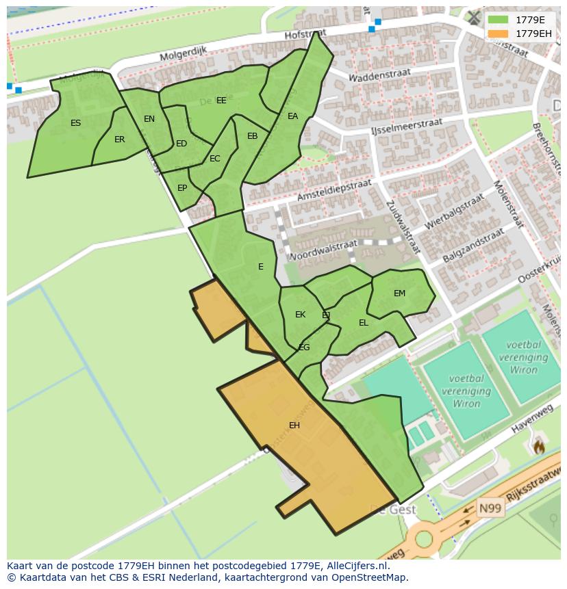 Afbeelding van het postcodegebied 1779 EH op de kaart.