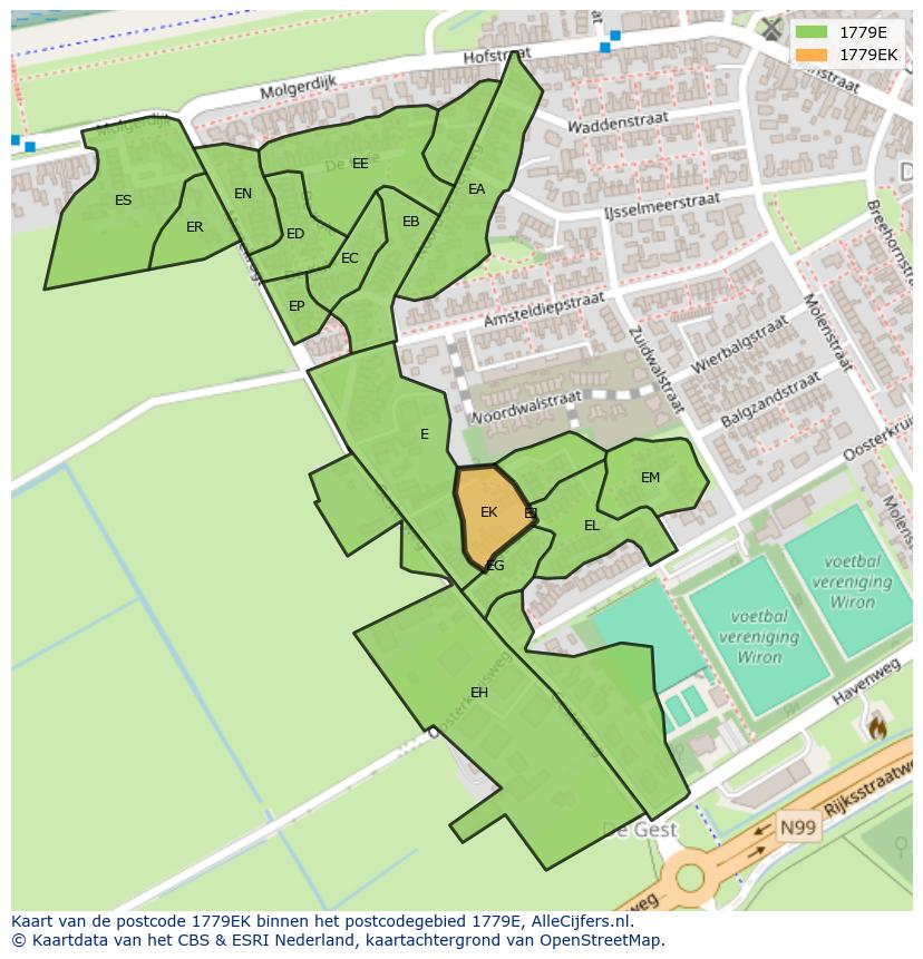 Afbeelding van het postcodegebied 1779 EK op de kaart.