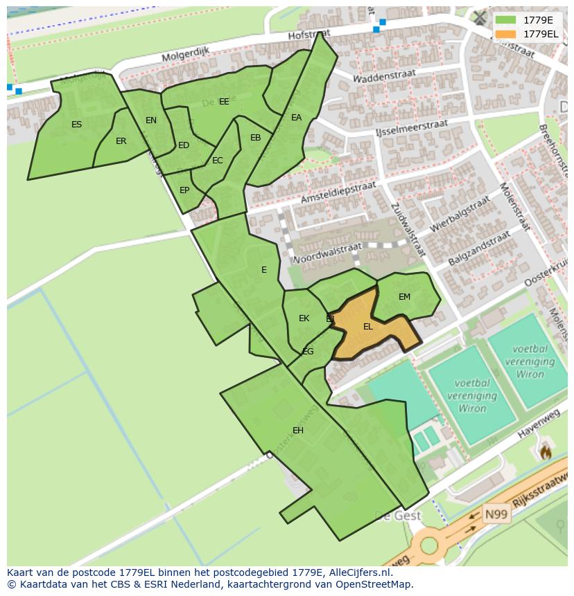 Afbeelding van het postcodegebied 1779 EL op de kaart.
