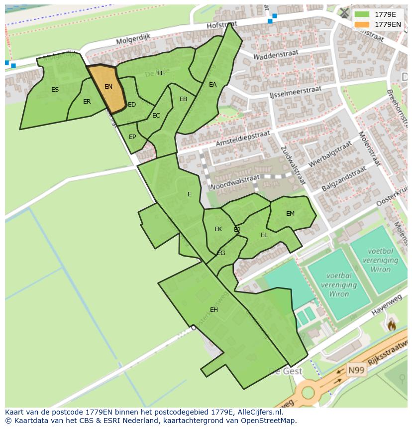 Afbeelding van het postcodegebied 1779 EN op de kaart.
