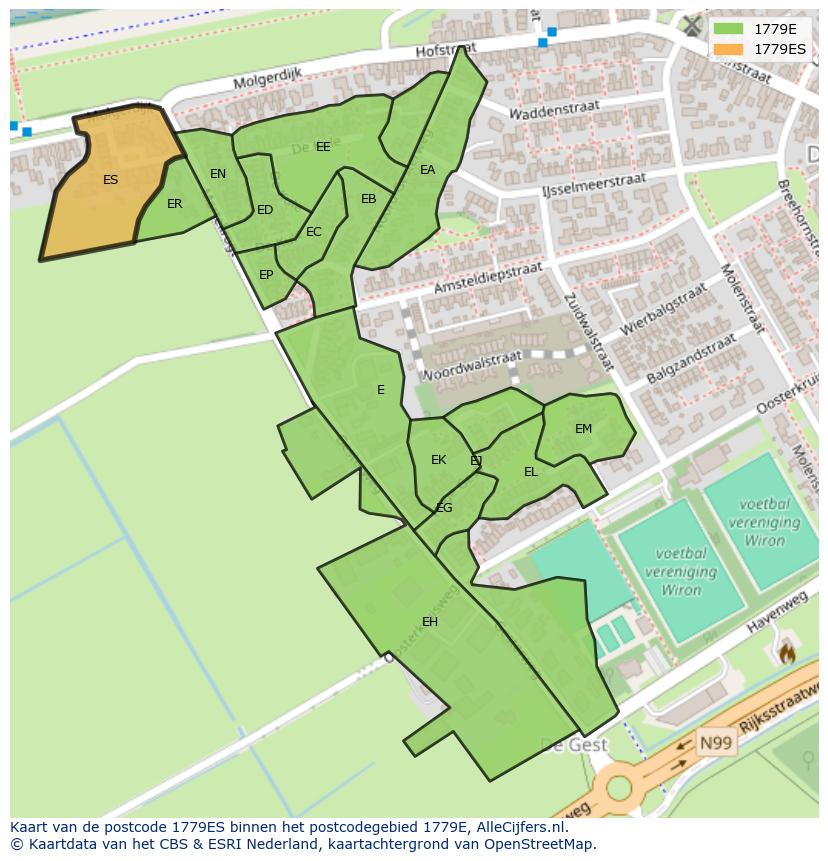 Afbeelding van het postcodegebied 1779 ES op de kaart.