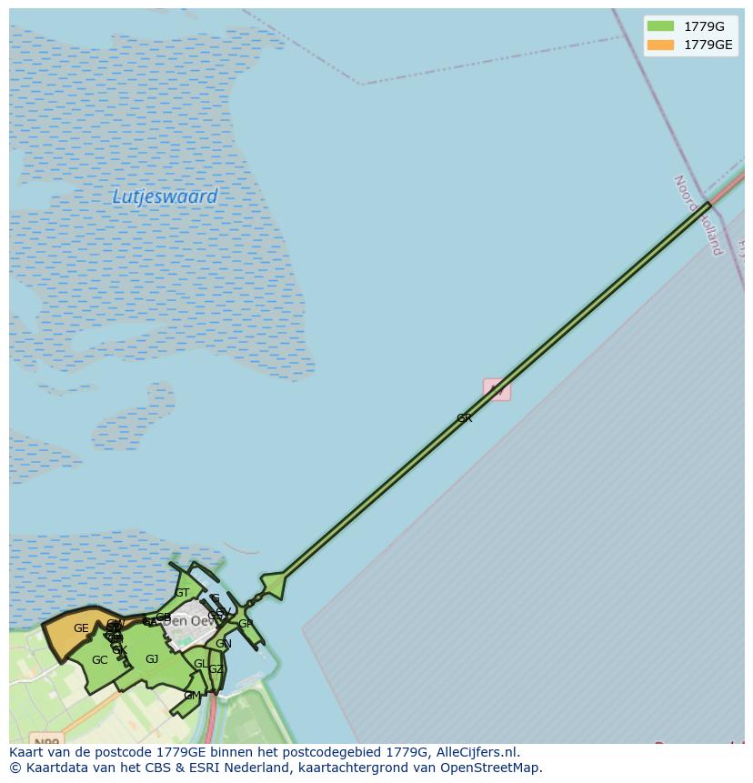 Afbeelding van het postcodegebied 1779 GE op de kaart.
