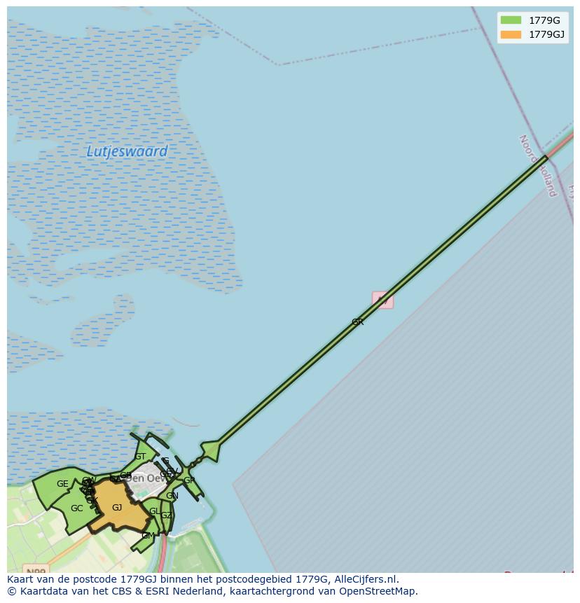 Afbeelding van het postcodegebied 1779 GJ op de kaart.