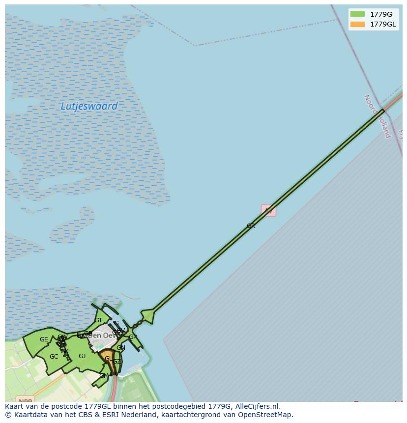 Afbeelding van het postcodegebied 1779 GL op de kaart.
