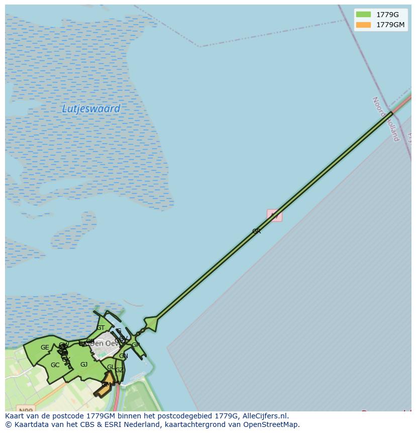 Afbeelding van het postcodegebied 1779 GM op de kaart.