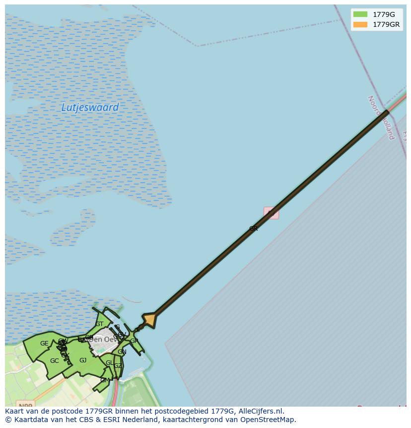 Afbeelding van het postcodegebied 1779 GR op de kaart.