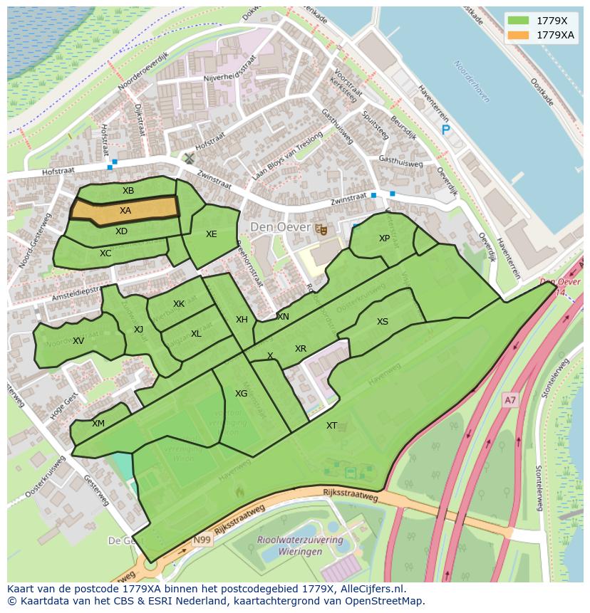 Afbeelding van het postcodegebied 1779 XA op de kaart.