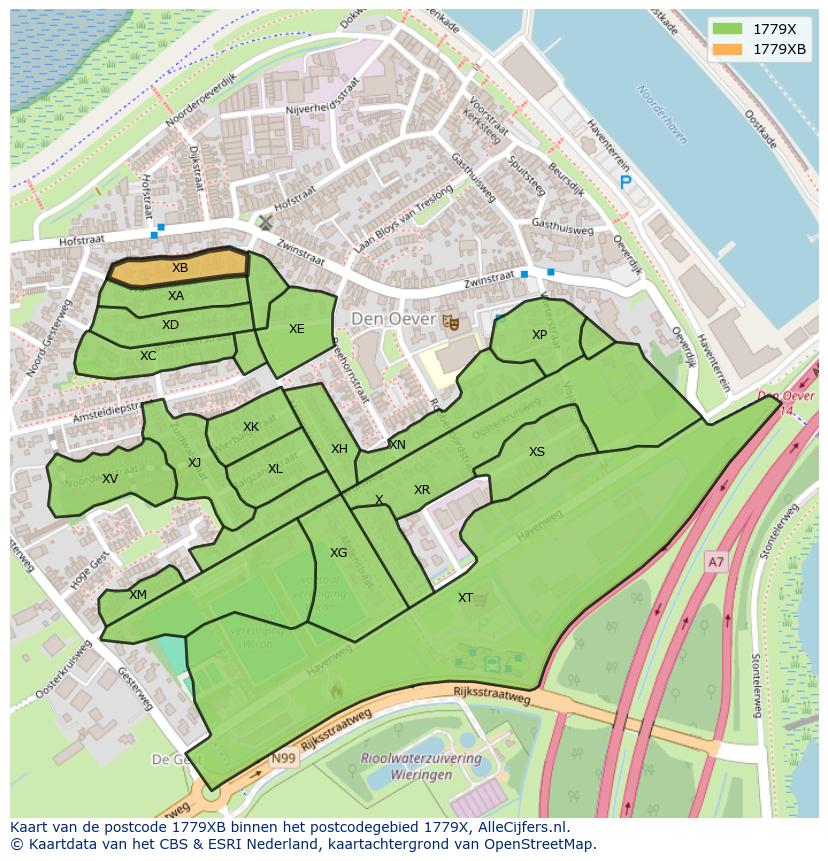 Afbeelding van het postcodegebied 1779 XB op de kaart.