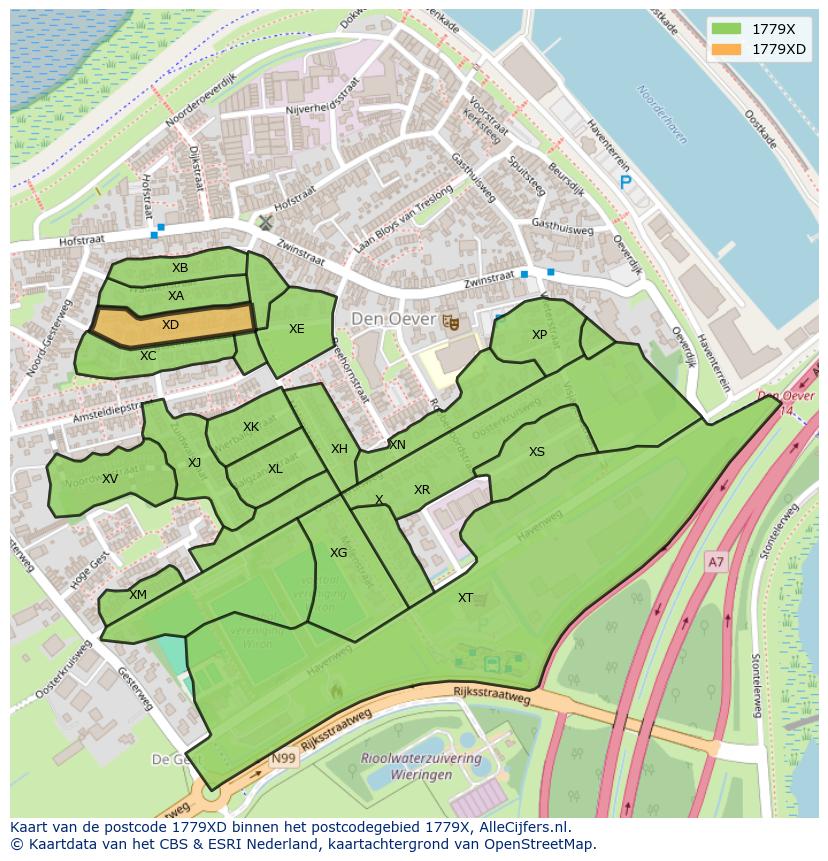 Afbeelding van het postcodegebied 1779 XD op de kaart.