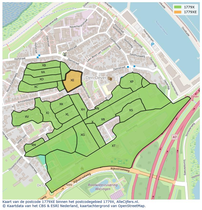 Afbeelding van het postcodegebied 1779 XE op de kaart.