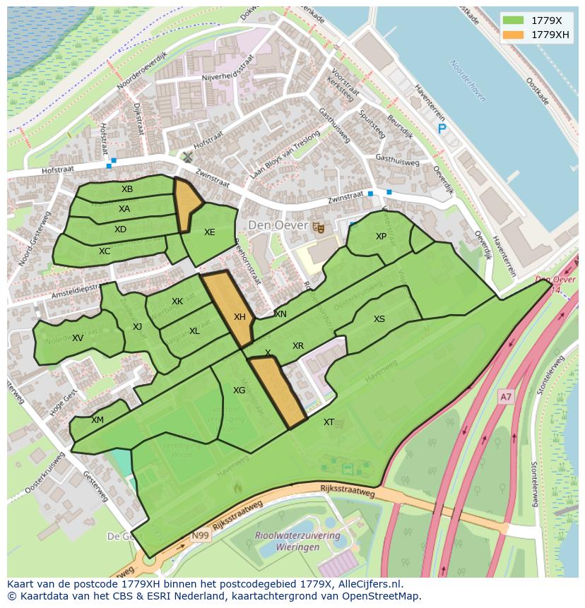 Afbeelding van het postcodegebied 1779 XH op de kaart.