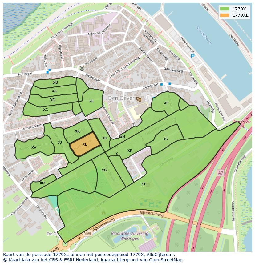 Afbeelding van het postcodegebied 1779 XL op de kaart.