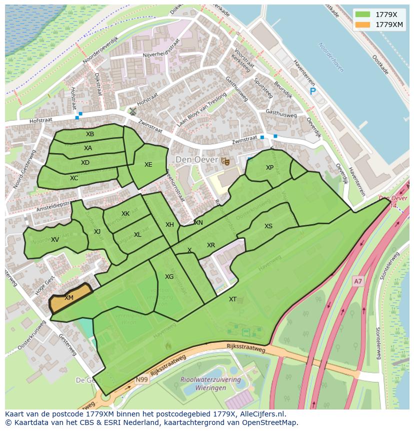 Afbeelding van het postcodegebied 1779 XM op de kaart.