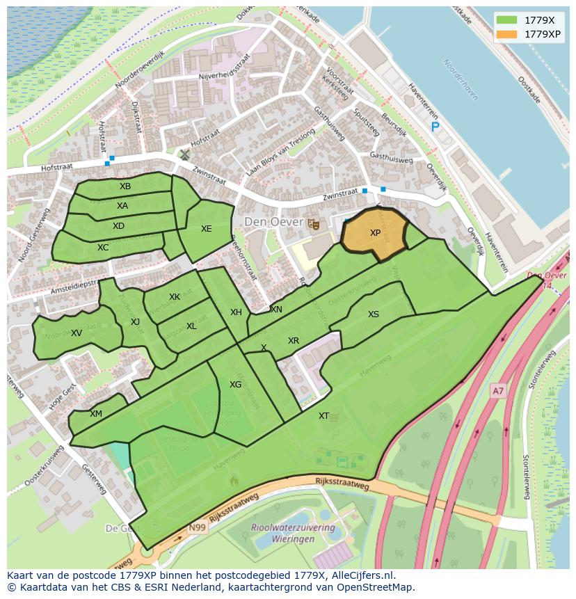 Afbeelding van het postcodegebied 1779 XP op de kaart.