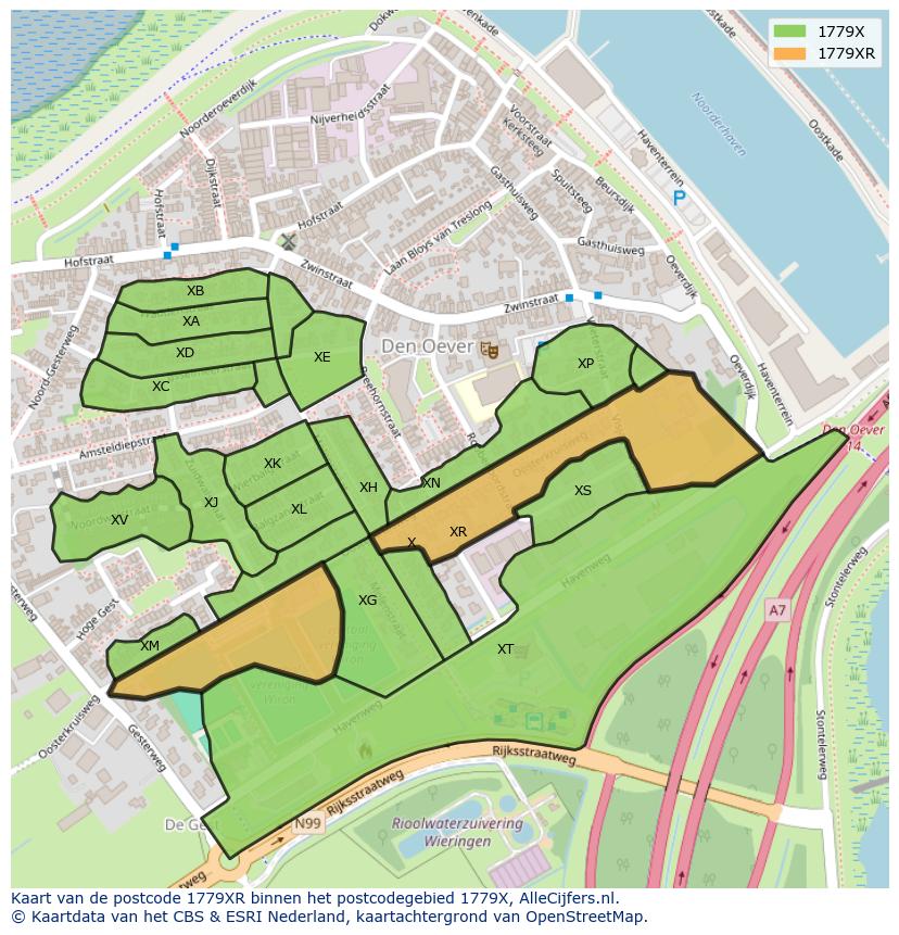 Afbeelding van het postcodegebied 1779 XR op de kaart.