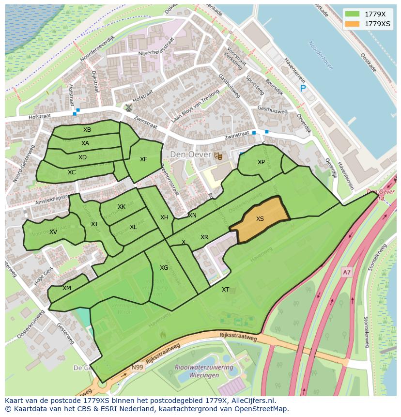 Afbeelding van het postcodegebied 1779 XS op de kaart.
