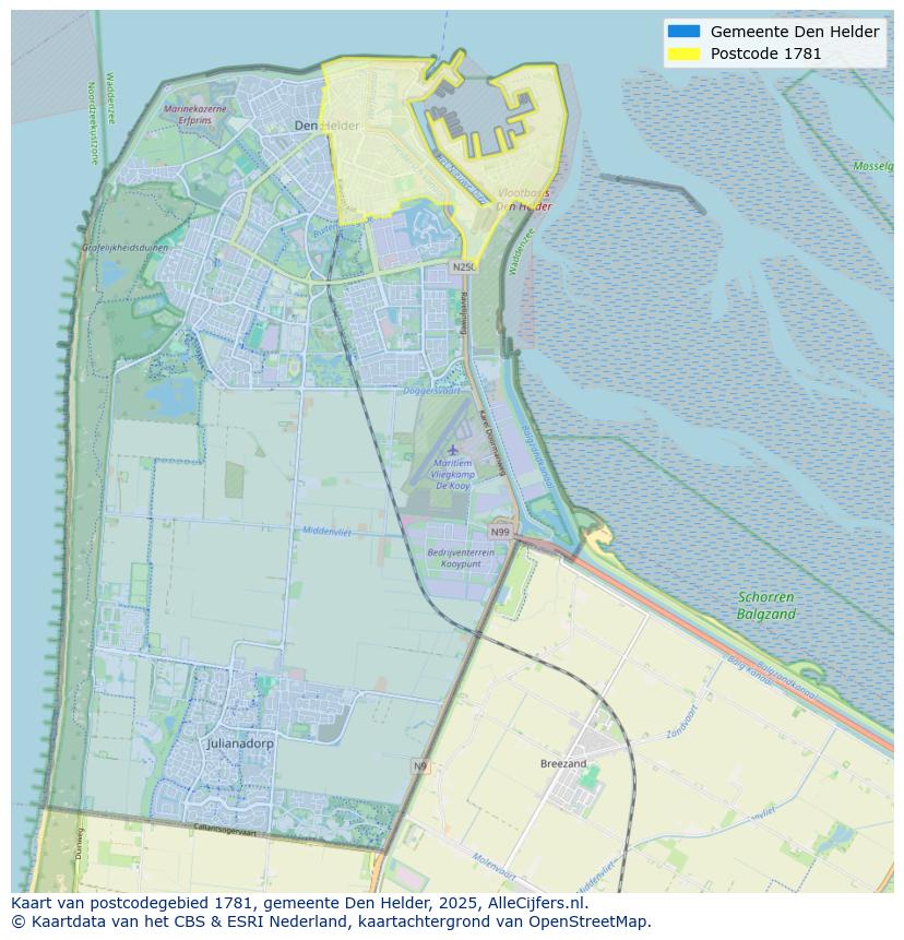 Afbeelding van het postcodegebied 1781 op de kaart.