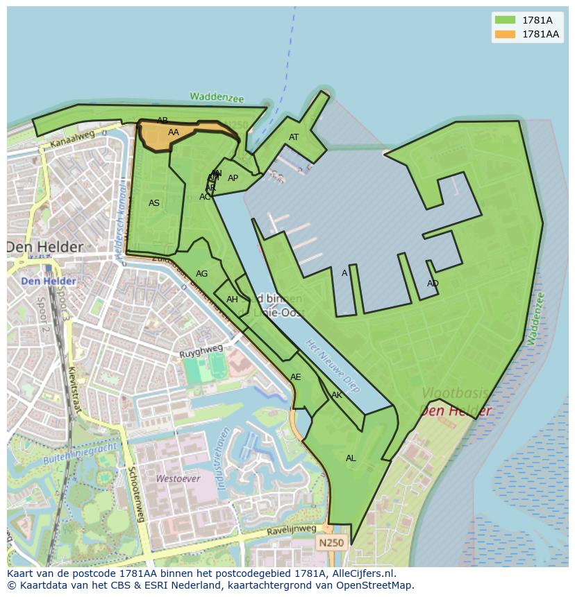 Afbeelding van het postcodegebied 1781 AA op de kaart.