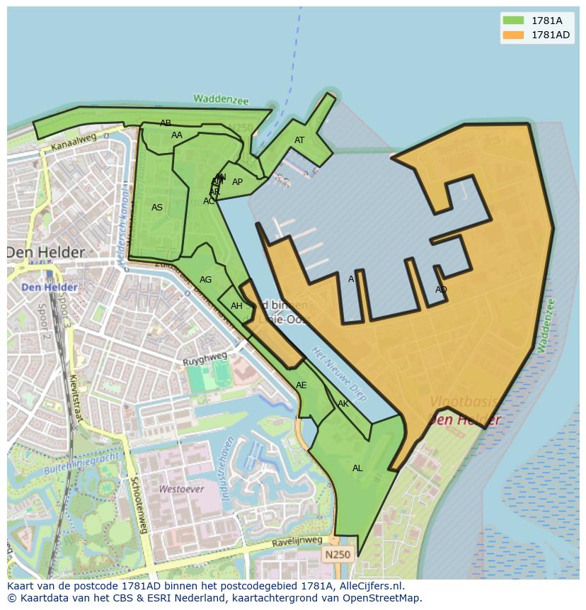 Afbeelding van het postcodegebied 1781 AD op de kaart.