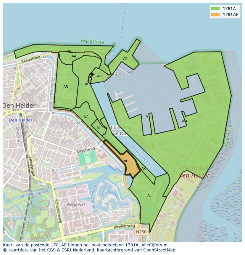 Afbeelding van het postcodegebied 1781 AE op de kaart.