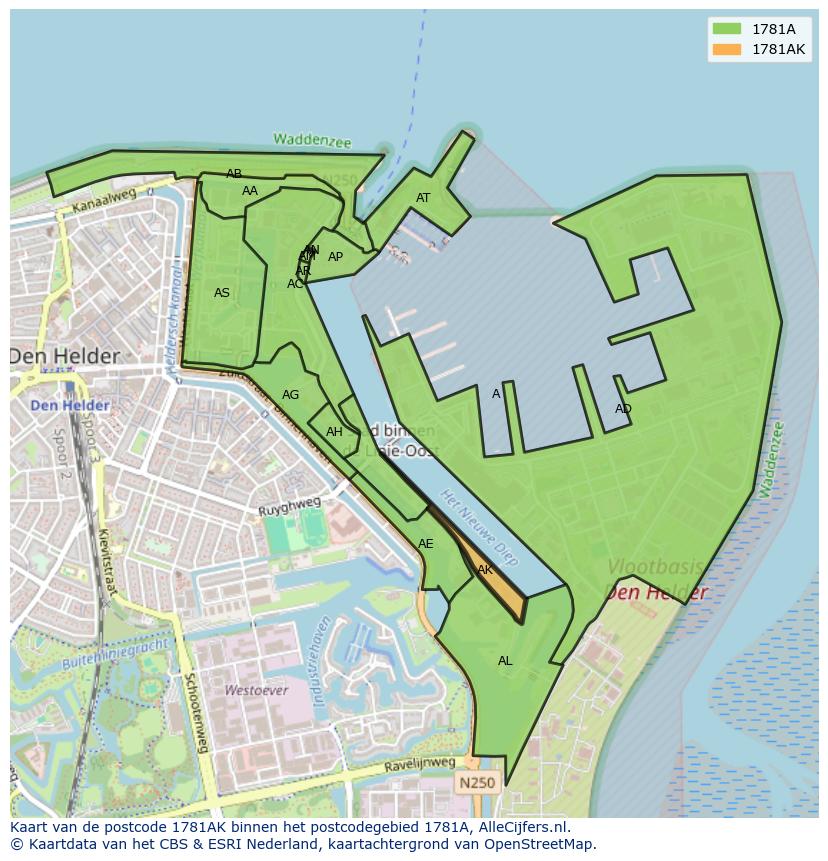 Afbeelding van het postcodegebied 1781 AK op de kaart.