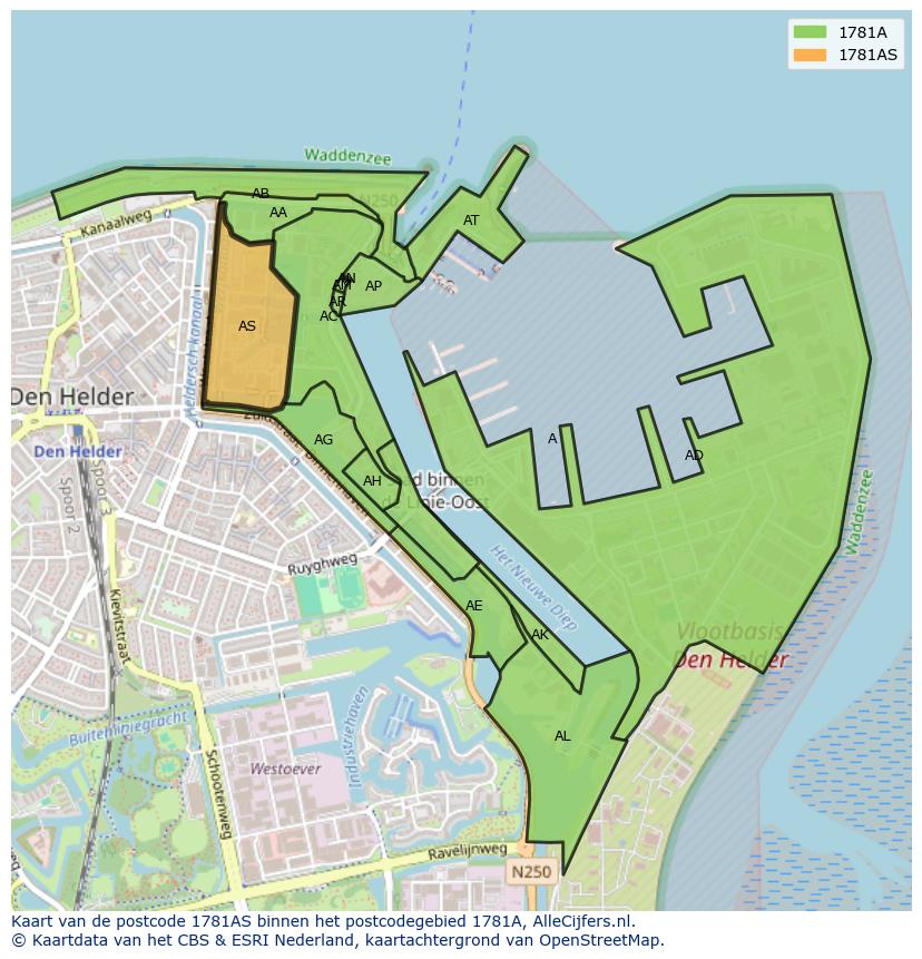 Afbeelding van het postcodegebied 1781 AS op de kaart.