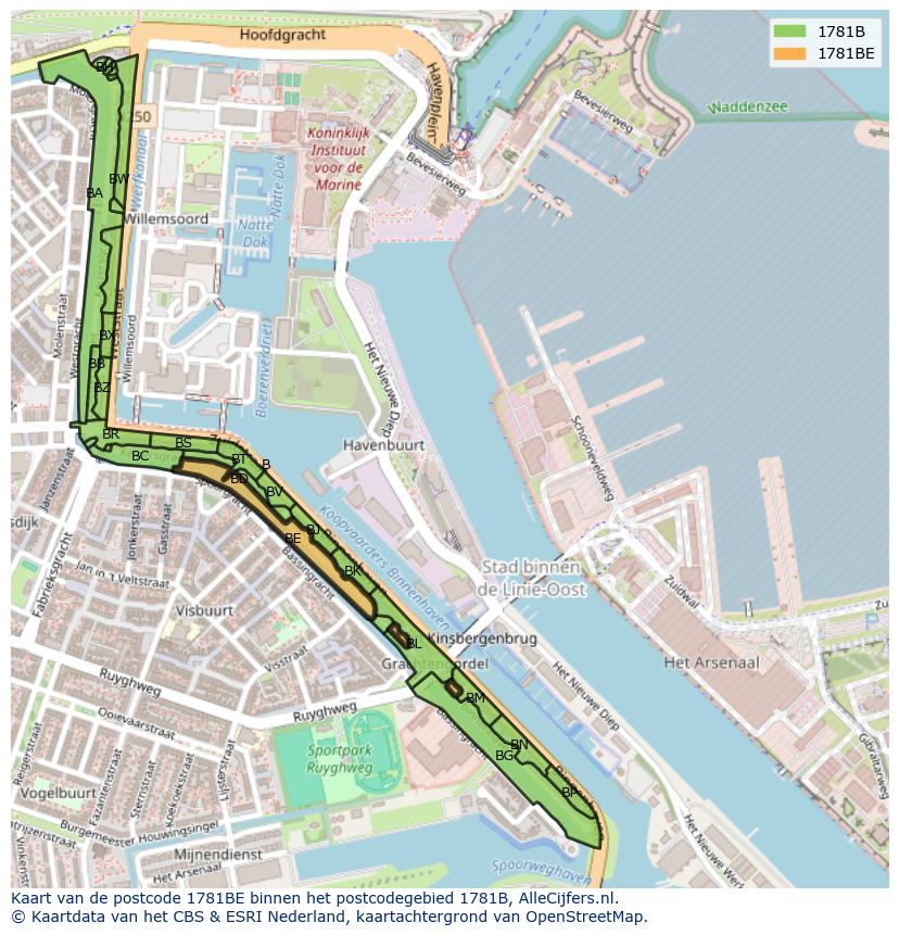 Afbeelding van het postcodegebied 1781 BE op de kaart.