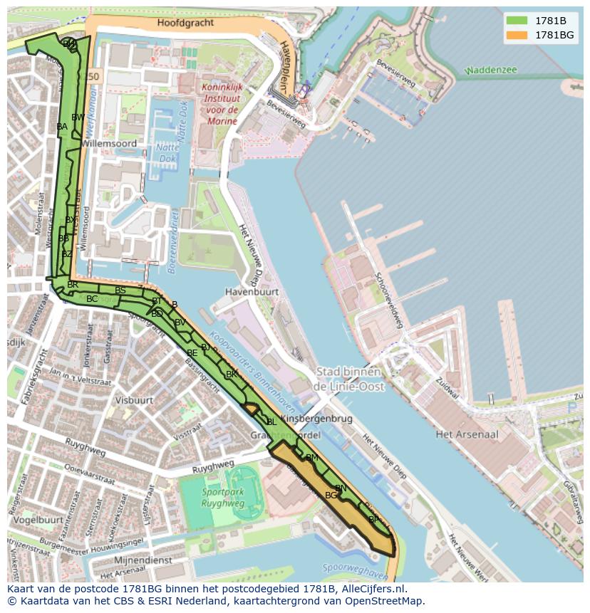 Afbeelding van het postcodegebied 1781 BG op de kaart.