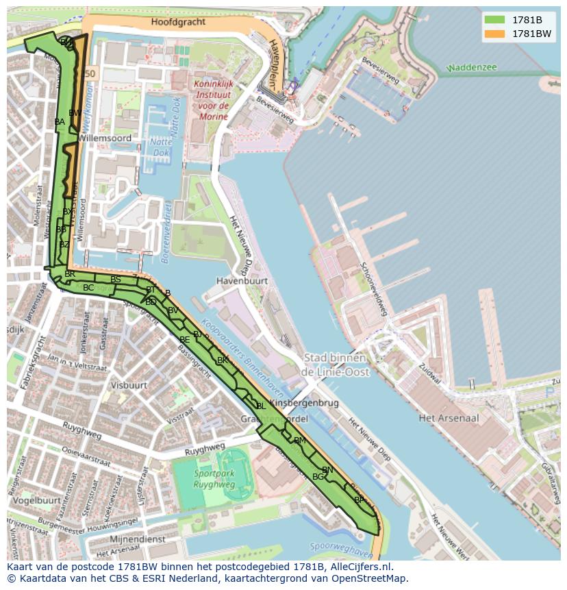 Afbeelding van het postcodegebied 1781 BW op de kaart.