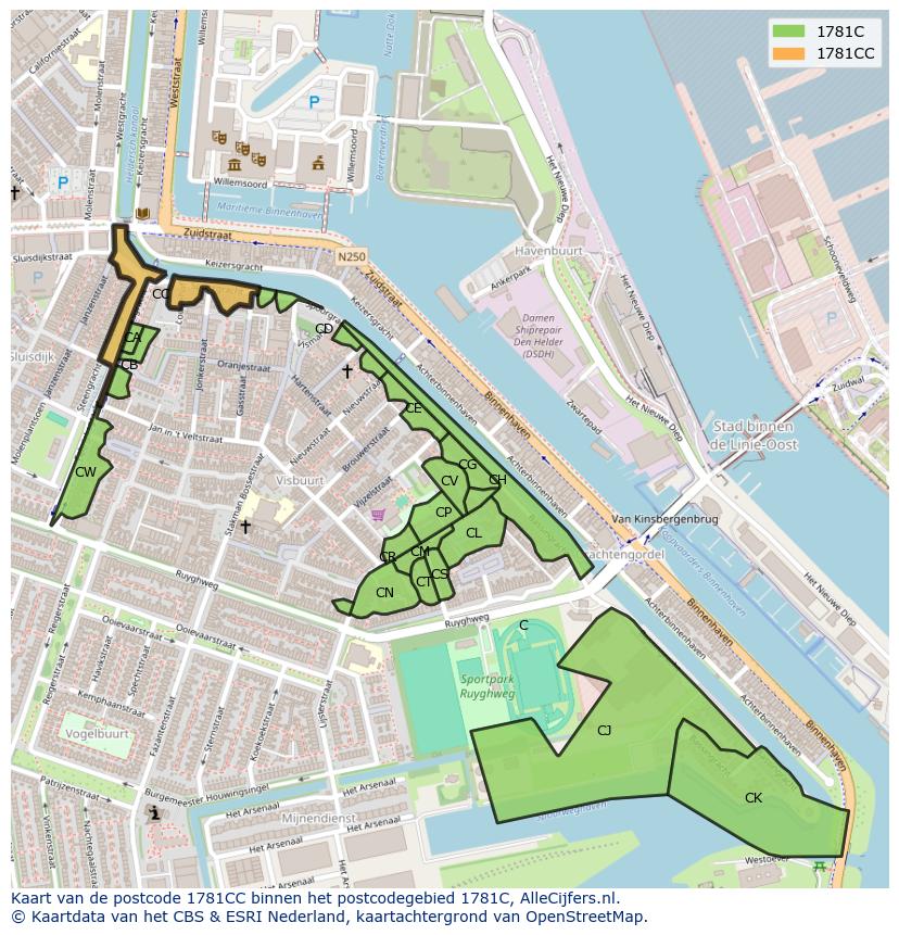 Afbeelding van het postcodegebied 1781 CC op de kaart.