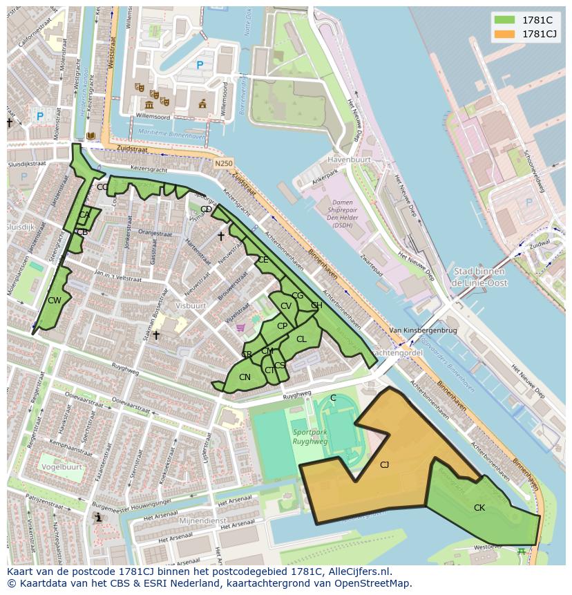Afbeelding van het postcodegebied 1781 CJ op de kaart.