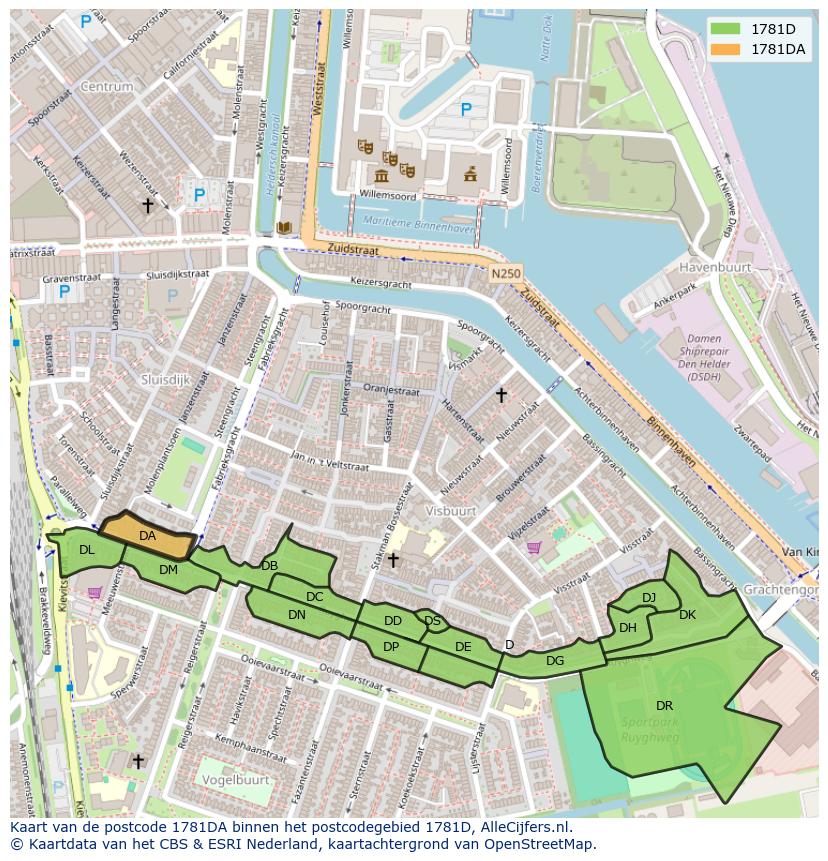 Afbeelding van het postcodegebied 1781 DA op de kaart.