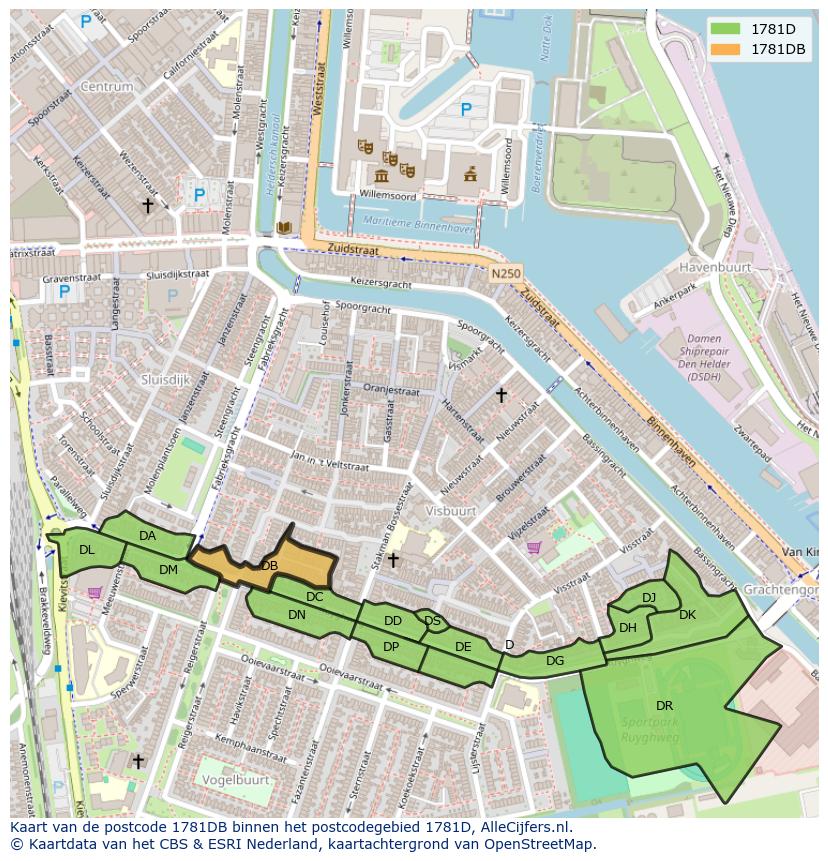 Afbeelding van het postcodegebied 1781 DB op de kaart.