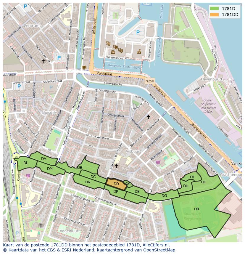 Afbeelding van het postcodegebied 1781 DD op de kaart.