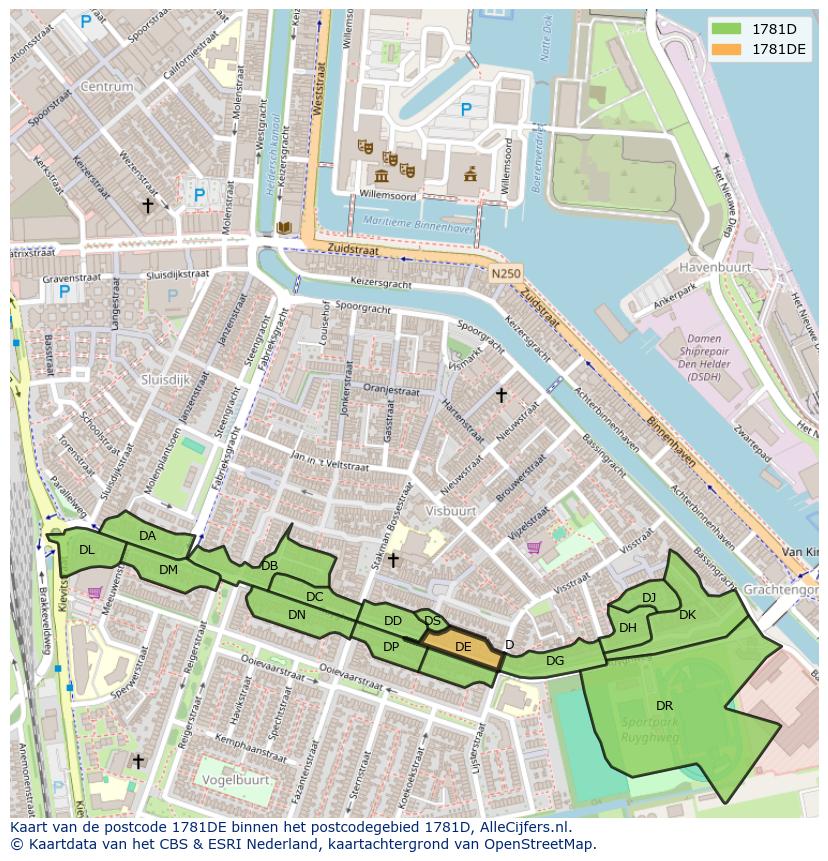 Afbeelding van het postcodegebied 1781 DE op de kaart.