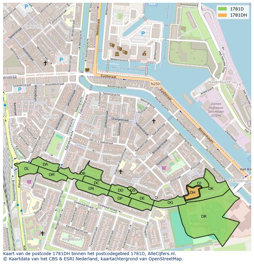 Afbeelding van het postcodegebied 1781 DH op de kaart.