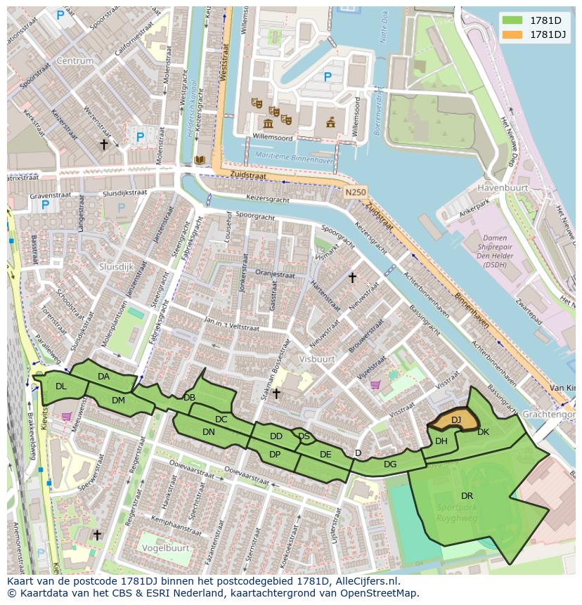 Afbeelding van het postcodegebied 1781 DJ op de kaart.