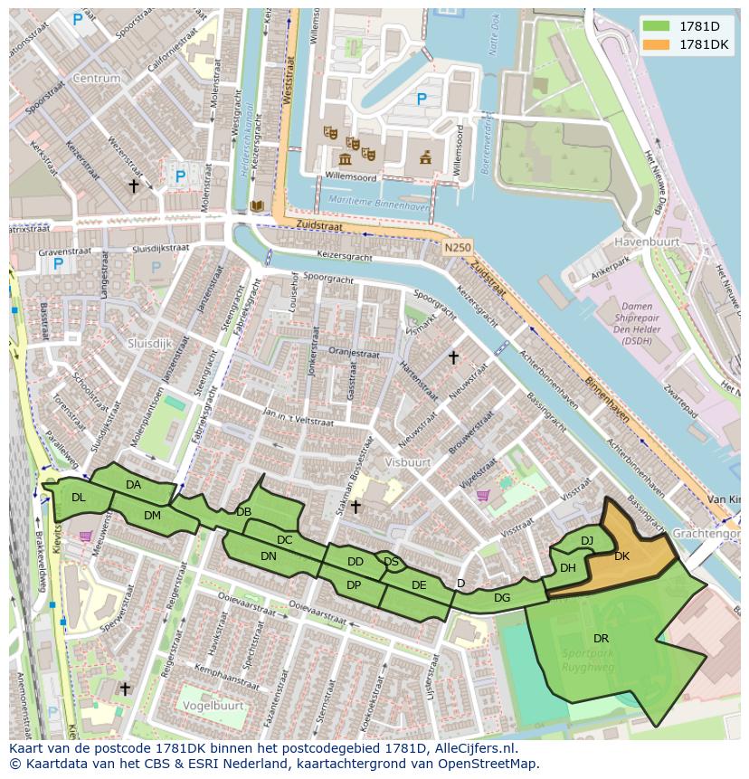 Afbeelding van het postcodegebied 1781 DK op de kaart.