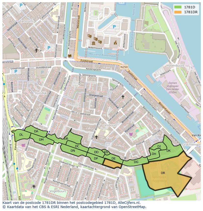 Afbeelding van het postcodegebied 1781 DR op de kaart.