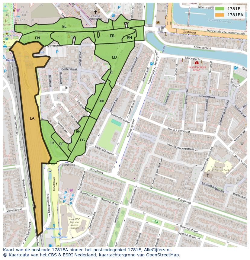 Afbeelding van het postcodegebied 1781 EA op de kaart.