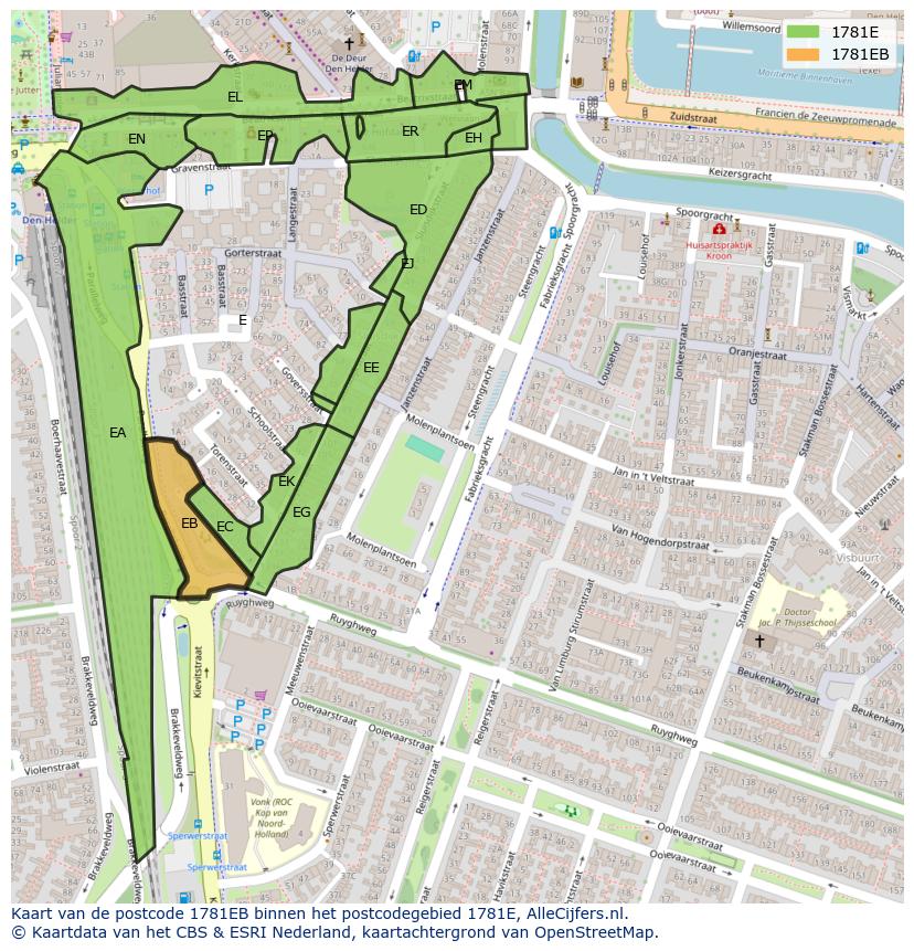 Afbeelding van het postcodegebied 1781 EB op de kaart.